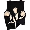 image:imageRoseSeek Womens 3D Floral Tank Top Crew Neck Tulip Applique Summer Casual Sleeveless Going Out TopsBlack