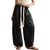 image:imageRoseSeek Womens Baggy Boho Harem Pants Drawstring Waist Wide Leg Sweatpants Casual Trousers Joggers with PocketsBlack