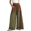 image:imageRoseSeek Womens Baggy Sweatpants Color Block Patchwork Wide Leg Sweat Pants Palazzo Flowy Pants JoggersGreen Brown