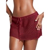 image:imageRoseSeek Womens Bathing Suit Cover Up Crochet Beach Skirt Knit Drawstring Sheer Mesh Swim Coverups SwimwearDeep Red