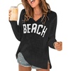 image:imageRoseSeek Womens Beach Cover Ups Letter Long Sleeve V Neck Beach Sweater Split Hem Knit Crochet Tops Pullovers Jumper TopBlack