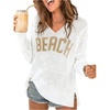 image:imageRoseSeek Womens Beach Cover Ups Letter Long Sleeve V Neck Beach Sweater Split Hem Knit Crochet Tops Pullovers Jumper TopWhite