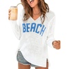 image:imageRoseSeek Womens Beach Cover Ups Letter Long Sleeve V Neck Beach Sweater Split Hem Knit Crochet Tops Pullovers Jumper TopWhite and Blue