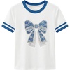 image:imageRoseSeek Womens Beaded Sequin Bowknot T Shirt Short Sleeve Crew Neck Embroidery Trendy Tee Y2k TopsBlue Bow White