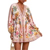image:imageRoseSeek Womens Boho Floral V Neck Mini Dresses Bishop Sleeve Tie Open Back Tropical DressMix Floral