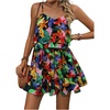 image:imageRoseSeek Womens Boho Wide Leg Short Romper Spaghetti Strap Layered Ruffle Vacation Summer JumpsuitBlack