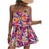 image:imageRoseSeek Womens Boho Wide Leg Short Romper Spaghetti Strap Layered Ruffle Vacation Summer JumpsuitMix Multicolor