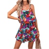image:imageRoseSeek Womens Boho Wide Leg Short Romper Spaghetti Strap Layered Ruffle Vacation Summer JumpsuitMulticolor