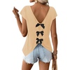 image:imageRoseSeek Womens Bow Shirts Short Cap Sleeve V Neck Asymmetrical Backless Tops Elegant Casual Summer TopsApricot