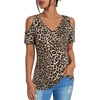 image:imageRoseSeek Womens Camo Leopard Cold Shoulder T Shirts V Neck Short Sleeve Tee Summer Tops Camouflage OutfitsBlack and Brown