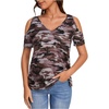 image:imageRoseSeek Womens Camo Leopard Cold Shoulder T Shirts V Neck Short Sleeve Tee Summer Tops Camouflage OutfitsBrown