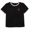 image:imageRoseSeek Womens Cherry Embroidery Print Shirt Contrast Color Neck Tee Short Sleeve Graphic Casual T Shirt Summer Tee TopsBlack White