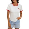image:imageRoseSeek Womens Cherry Embroidery Print Shirt Contrast Color Neck Tee Short Sleeve Graphic Casual T Shirt Summer Tee TopsWhite