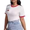 image:imageRoseSeek Womens Cherry Embroidery Print Shirt Contrast Color Neck Tee Short Sleeve Graphic Casual T Shirt Summer Tee TopsWhite With Red