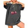 image:imageRoseSeek Womens Cherry Graphic Tees Top Crewneck Short Sleeve Baggy T ShirtDark Grey