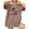 image:imageRoseSeek Womens Cherry Graphic Tees Top Crewneck Short Sleeve Baggy T ShirtKhaki