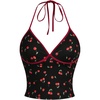 image:imageRoseSeek Womens Cherry Print Halter Cami Tops Backless Slim Fit Summer Going Out Y2K Crop Tank TopBlack