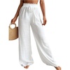 image:imageRoseSeek Womens Cover Up Beach Pants Sheer Mesh Drawstring Wide Leg High Waist Bikini Swimsuit CoverupsWhite
