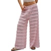 image:imageRoseSeek Womens Crochet Lace Pants Ruffle Layered Elastic Waist Mesh Bathing Suit Cover Up Beach PantsLight Pink
