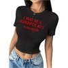 image:imageRoseSeek Womens Cropped Letter Graphic T Shirt Crewneck Short Sleeve Slogan Tee StreetwearBlack and Red