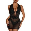 image:imageRoseSeek Womens Draped Halter Sheer Mesh Beach Dresses Backless Sleeveless Mini Swimsuit Cover Up BeachwearBlack