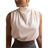 image:imageRoseSeek Womens Draped Mock Neck Tank Top Elegant Sleeveless Blouses Office Business ShirtsBeige