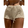 image:imageRoseSeek Womens Drawstring Waist Crochet Cover Up Shorts Tie Front Hollow Out BottomLight Khaki