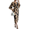image:imageRoseSeek Womens Elegant Graphic Twist Front Dress 34 Ruffle Sleeve Silky Maxi Dress Bodycon Cocktail Dresses with SlitKhaki