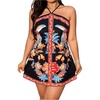 image:imageRoseSeek Womens Floral Boho Dress Criss Cross Tie Backless Mini Dresses Halter A Line SundressBlack Print