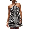 image:imageRoseSeek Womens Floral Boho Dress Criss Cross Tie Backless Mini Dresses Halter A Line SundressBlack and White