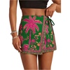 image:imageRoseSeek Womens Floral Graphic Skirt Shorts Drawstring Waist Tropical Boho Wrap SkortsGreen and Pink