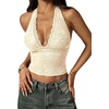 image:imageRoseSeek Womens Floral Lace Deep V Neck Halter Tops Y2K Backless Summer Going Out Crop Tank TopApricot
