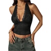 image:imageRoseSeek Womens Floral Lace Deep V Neck Halter Tops Y2K Backless Summer Going Out Crop Tank TopBlack