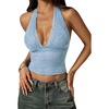 image:imageRoseSeek Womens Floral Lace Deep V Neck Halter Tops Y2K Backless Summer Going Out Crop Tank TopBlue