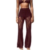 image:imageRoseSeek Womens Floral Lace Sheer Mesh Flare Pants Elastic High Waisted Long TrousersRedwood