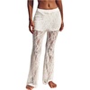 image:imageRoseSeek Womens Floral Lace Sheer Mesh Flare Pants Elastic High Waisted Long TrousersWhite