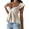 image:imageRoseSeek Womens Flowy Going Out Tank Top Sweetheart Neck Cap Sleeve Summer Ruffle Elegant Crop TopsApricot