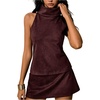 image:imageRoseSeek Womens Fold Over High Neck Tops Sleeveless Fitted Tank Tops Western OutfitCoffee Brown