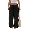 image:imageRoseSeek Womens Fold Over Low Rise Linen Pants Wide Leg Casual Lounge Pants Vacation TrousersBlack