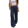 image:imageRoseSeek Womens Fold Over Low Rise Linen Pants Wide Leg Casual Lounge Pants Vacation TrousersDeep Blue
