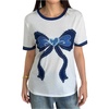 image:imageRoseSeek Womens Graphic Cherry Bow Tees Casual Letter Print Round Neck T Shirt Summer Short Sleeve Trendy TopsWhite Bow Blue
