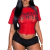 image:imageRoseSeek Womens Graphic Print Sheer Mesh Crop Tees Short Sleeve Crew Neck TShirts Going Out TopsDark Red