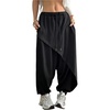 image:imageRoseSeek Womens Hippie Baggy Harem Pants Drawstring Waist Drop Crotch Trousers Asymmetrical Wrap StreetwearBlack