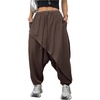 image:imageRoseSeek Womens Hippie Baggy Harem Pants Drawstring Waist Drop Crotch Trousers Asymmetrical Wrap StreetwearBrown