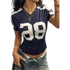 image:imageRoseSeek Womens Jersey Shirts V Neck Short Sleeve Graphic Tees Number Color Block Fitted Sports Crop TopsDeep Blue