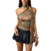 image:imageRoseSeek Womens Leopard Polka Dots Halter One Shoulder Tops Asymmetrical Slim Fit Cropped Y2K Going Out TopsPaisley Graphic