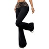image:imageRoseSeek Womens Leopard Print Foldover Color Block Flare Pants Elastic High Waisted Bell BottomsBlack