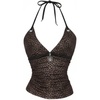 image:imageRoseSeek Womens Leopard Print Halter Tops Gothic Deep V Neck Sleeveless Music Festival Crop TopBrown