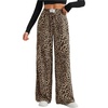 image:imageRoseSeek Womens Letter Leopard Print Straight Leg Pants Elastic Waist Y2K Trousers Bottoms with PocketsMix Brown