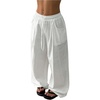 image:imageRoseSeek Womens Linen Beach Pants Drawstring Elastic Wide Leg Palazzo Pants Bottom Swimsuit Coverups White Small